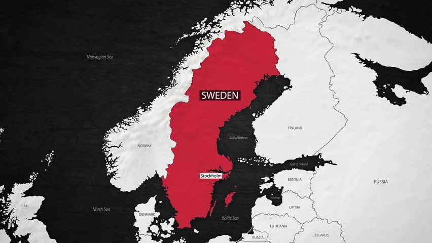 Sweden Map - Fast Zooming from World Map. Animated Motion Graphics Shape Map of the Sweden. 4K Resolution Stock Video for News, Vlogs etc.