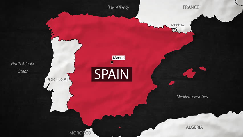 Spain Map - Fast Zooming from World Map. Animated Motion Graphics Shape Map of the Spain. 4K Resolution Stock Video for News, Vlogs etc.