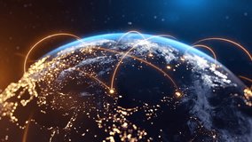Global Connection Lines. Network Data Transfer Over Earth. Futuristic AI Technology, 5G, Satellite Communication, Internet Connectivity, Big Data, Digital World Background Animation. Crypto Exchange - Powered by Shutterstock - Get 15% off with code: PIKWIZARD15
