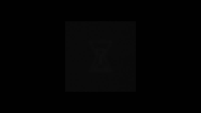 A white waiting timer icon on a solid black background, minimal linear style, seamless loop.