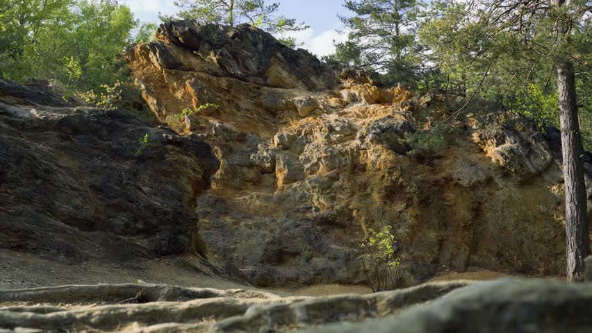 Sulfurous rock formations formed in the area of a volcano where sulfur and iron were mined. area of colorful lakes in Rudawy Janowickie, Lower silesia