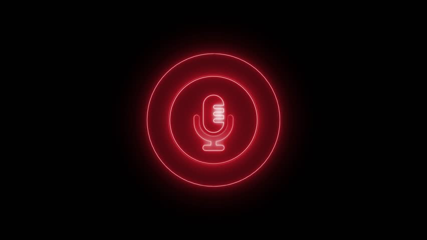 Neon glowing microphone wave signal Animation, Stylized Podcast Graphic with Microphone Icon Animation,