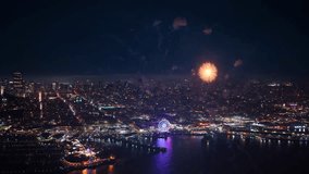 Stunning aerial view shows fireworks lighting up the San Francisco skyline on July 4 Independence Day in California USA with colorful and creative displays illuminating the festive summer night  - Powered by Shutterstock - Get 15% off with code: PIKWIZARD15