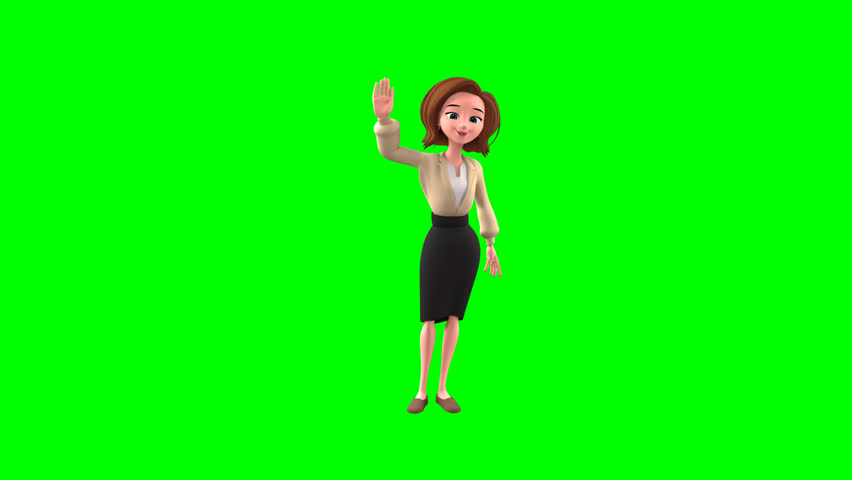 3D Animation of Liora Blaine Waving | Versatile green screen clip of a confident woman character waving hand, perfect for presentations, explainer videos, and social media assets.