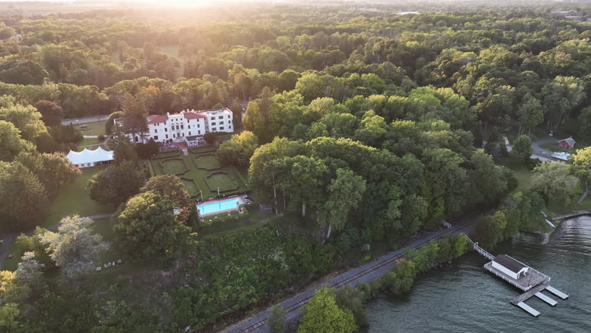 Panoramic Aerial View Of The Geneva On The Lake Hotel In New York, United States.