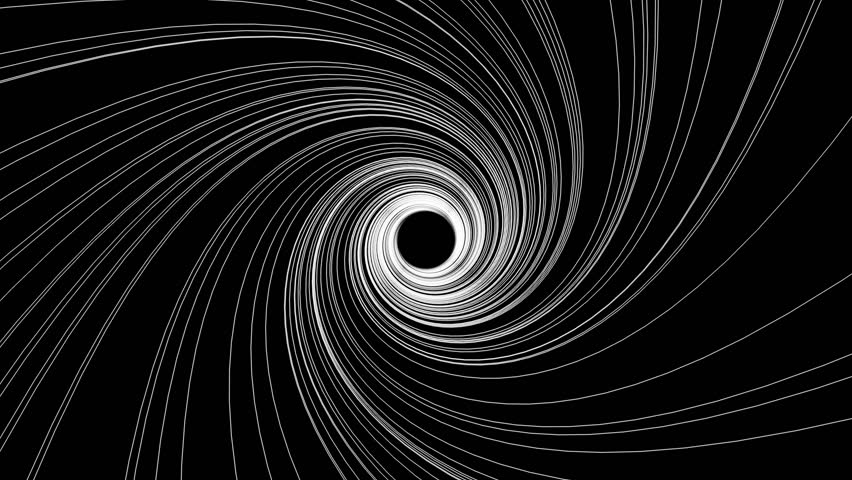 Thin white lines curve dynamically toward a dark center forming a spiral vortex.