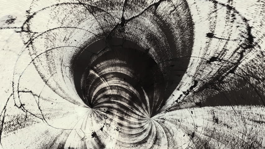 Surreal erratic monotone coil animation overlay on abstract background