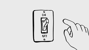 2d Animation cartoon character drawing of a light switch turned on and off on white, black and green screen in 4k ultra-high-definition. - Powered by Shutterstock - Get 15% off with code: PIKWIZARD15