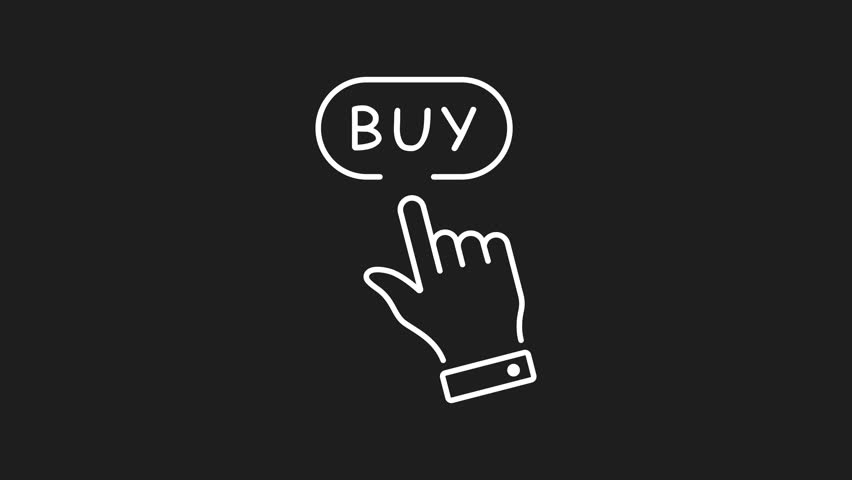 Buy button white line animation. Buy button animation hand clicking a vibrant engaging online purchase button. Suitable for websites, ecommerce platforms, digital marketing materials.
