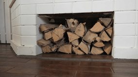Fireplace niche with chopped birch firewood in living room - Powered by Shutterstock - Get 15% off with code: PIKWIZARD15