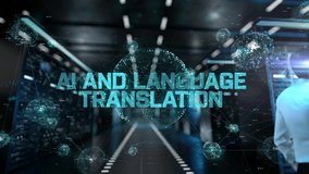 AI and Language Translation. IT Administrator Activating Modern Data Center Server with Hologram. - Powered by Shutterstock - Get 15% off with code: PIKWIZARD15