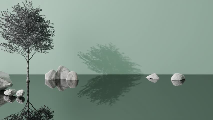 Beautiful lake reflections of trees and stones