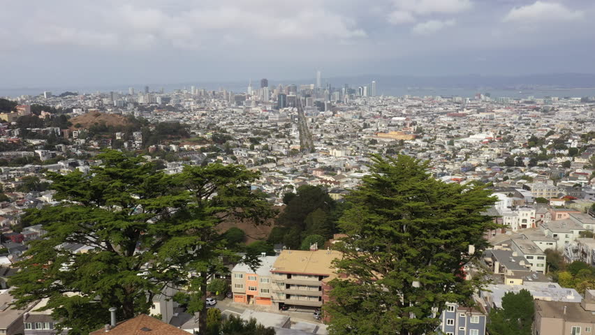Downtown San Francisco And San Francisco Bay Seen From Twin Peaks In California, USA. - aerial shot