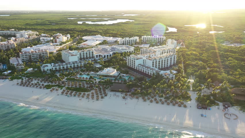 A Five-Star Hotel Resort Of Finest Playa Mujeres In Cancun, Mexico. Aerial Drone Shot