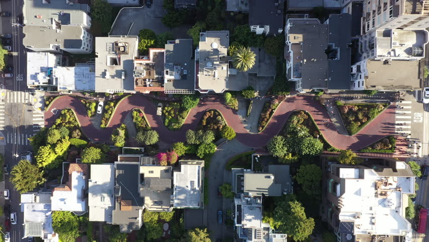 Top-down View Of Lombard Street In San Francisco, California, United States. Aerial Shot