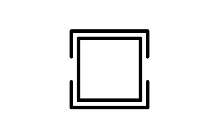 Square QR code scanning label animation. QR code scanning line icon. Scan Me! text above. Loop motion design