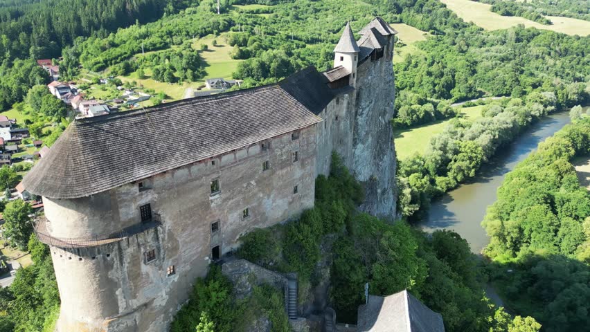 Beautiful Orawski castle Oravský hrad aerie medieval fortress during a beautiful summer day 4K