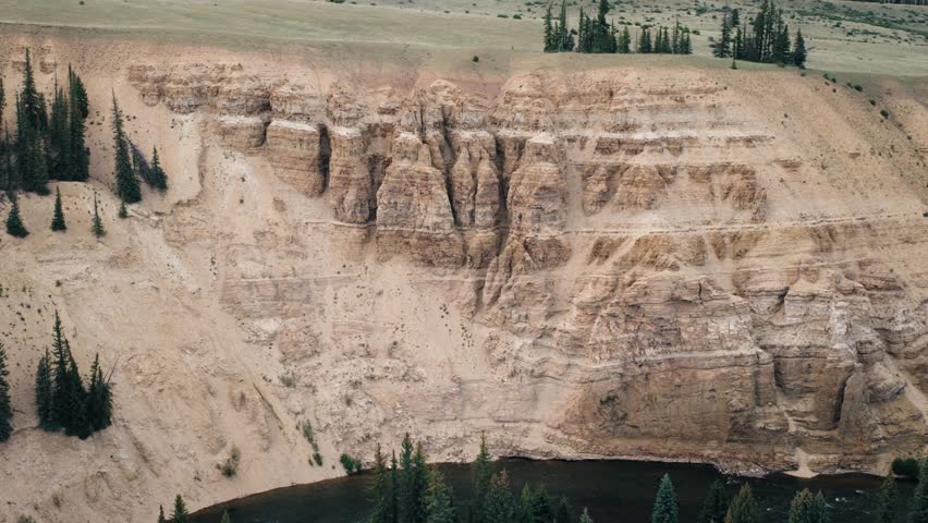Aerial shot of some white bluffs in the Rio Grande river.