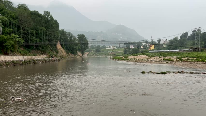 Due to the monsoon, Bagmati river flow has increased in Kathmandu, Nepal