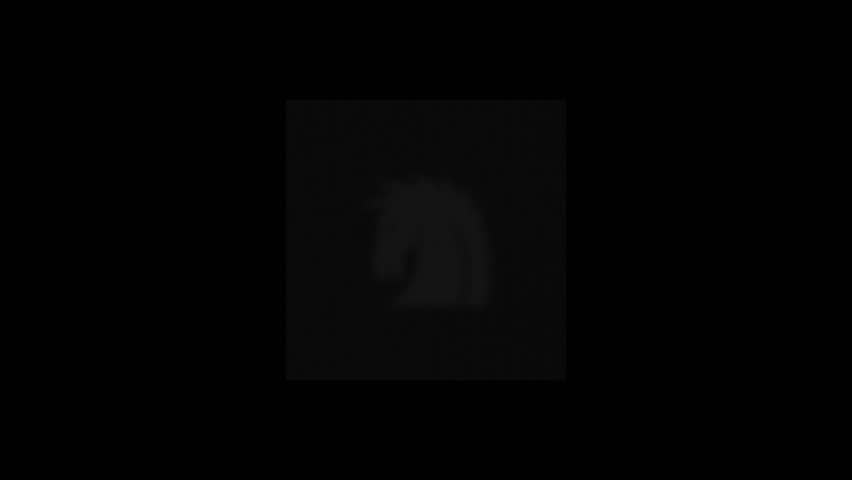 Animated video of a white linear horse head icon on a black background, minimal outline design, glowing white lines, elegant motion, smooth drawing or reveal animation, subtle glowing edges, seamless 
