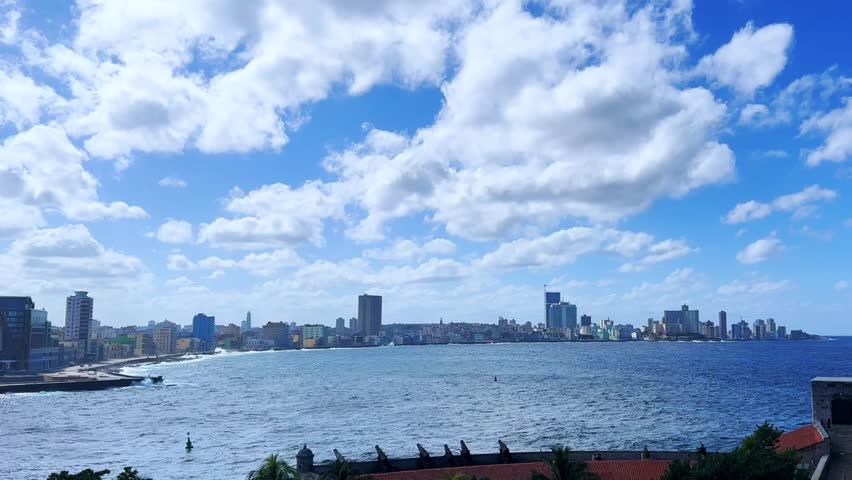 December 15, 2024: Havana, Cuba. The walls of the Spanish fortress of El Morro, with a lighthouse in Havana Bay. Morro Castle, Castillo de los Tres Reyes del Morro in Havana, Cuba. 4К