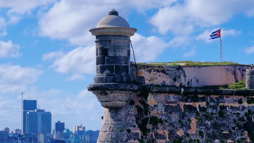 December 15, 2024: Havana, Cuba. The walls of the Spanish fortress of El Morro, with a lighthouse in Havana Bay. Morro Castle, Castillo de los Tres Reyes del Morro in Havana, Cuba. 4К