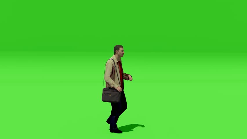 Stock video footage of a man walking in 3D animation, ready for use with your green screen technology. Add a character to your scenes, create dynamic transitions, or use it for product demos. Flexible