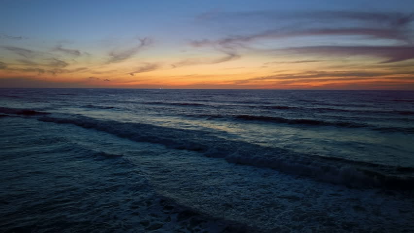 Sea scenery Drone view Colorful sunset or sunrise horizon nature seascape Water landscape Amazing ocean waves sun light sky nature background aerial shot high Definition