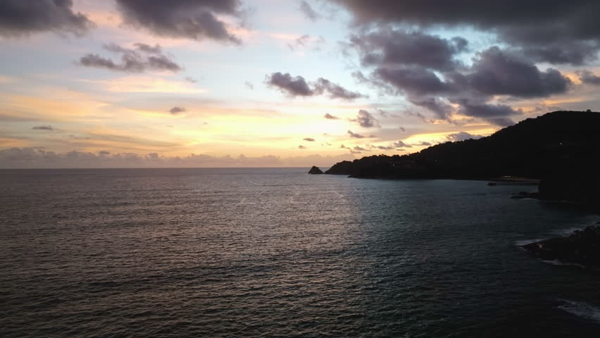 Sea scenery Drone view Colorful sunset or sunrise horizon nature seascape Water landscape Amazing ocean waves sun light sky nature background aerial shot high Definition