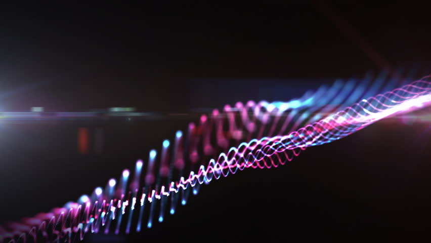 3D animation of The End golden text light animation with digital effect cinematic title on black abstract background.