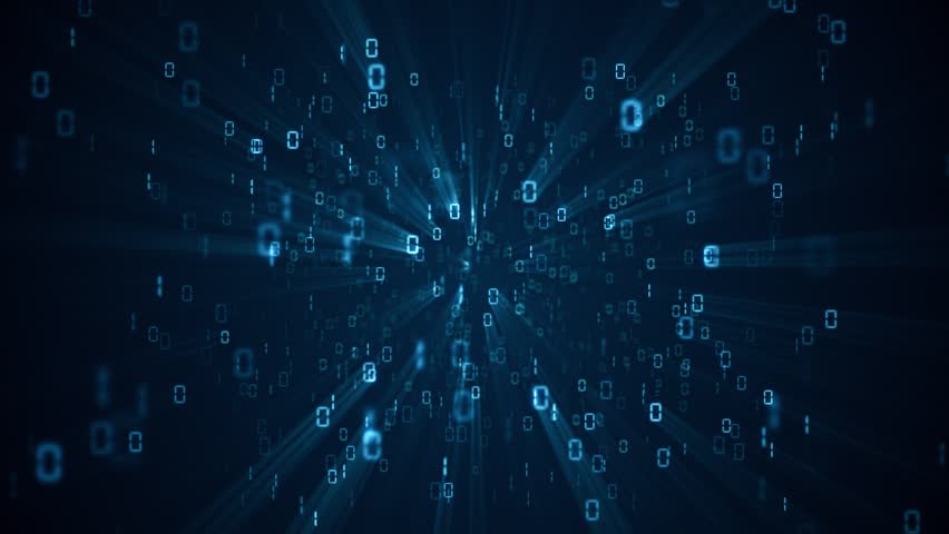High speed flashing binary code ones and zeros streaming towards the camera. Full HD and looping blue digital data technology background. 