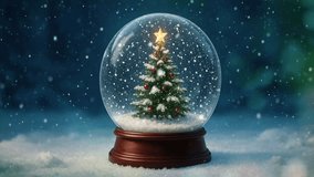 Snow globe magic featuring a decorated Christmas tree illuminated by a star during winter festivities. Loop animation - Powered by Shutterstock - Get 15% off with code: PIKWIZARD15