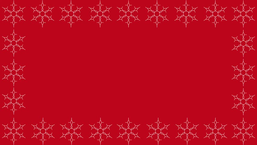 snowflake frame animation on a red screen with an empty area for text or title. can be used for winter or Christmas day
