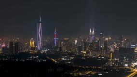 Aerial view of night scene at Kuala Lumpur with fireworks show.  - Powered by Shutterstock - Get 15% off with code: PIKWIZARD15