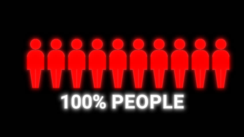 Silhouettes of people gradually filling with glowing red as percentage reaches 100%. Clean alpha animation perfect for data, stats, or medical visuals.	