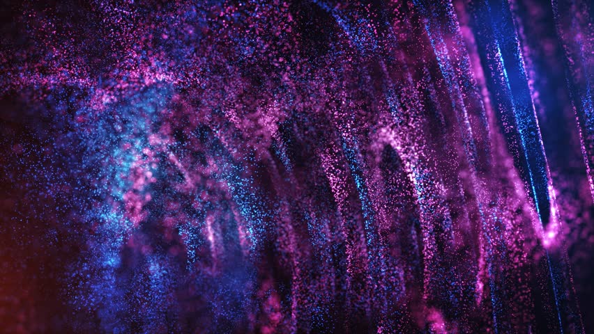 Abstract blue and pink particles flowing and swirling in dark space, creating a magical, cosmic and dreamy background. Perfect for motion graphics and futuristic design projects. Seamless loop
