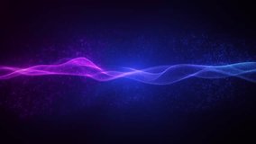 Flowing purple and blue abstract waves with glowing particles on a dark background, creating a futuristic, elegant and relaxing mood for technology, music and science projects. Seamless loop 4k - Powered by Shutterstock - Get 15% off with code: PIKWIZARD15