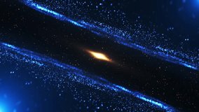 Abstract blue particles and glowing lines with a bright golden light in dark space. Futuristic cosmic motion background perfect for technology, sci-fi, space, and digital projects. Seamless loop - Powered by Shutterstock - Get 15% off with code: PIKWIZARD15