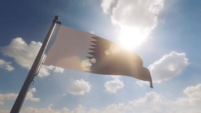 Qatar Flag on a Flagpole with a cloudy blue sky background - Powered by Shutterstock - Get 15% off with code: PIKWIZARD15