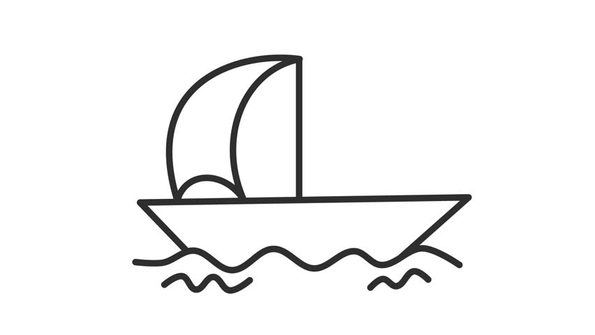 Hand-drawn sailboat doodle icon in cartoon animation. Vacation boat line art. Minimalist sailing adventure symbol. Alpha channel. Seamless looping.