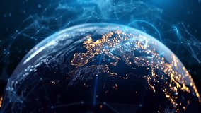 Global Connection Lines. Network Data Transfer Over Earth. Futuristic AI Technology, 5G, Satellite Communication, Internet Connectivity, Big Data, Digital World Background Animation. Crypto Exchange - Powered by Shutterstock - Get 15% off with code: PIKWIZARD15
