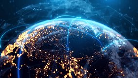 Global Connection Lines. Network Data Transfer Over Earth. Futuristic AI Technology, 5G, Satellite Communication, Internet Connectivity, Big Data, Digital World Background Animation. Crypto Exchange - Powered by Shutterstock - Get 15% off with code: PIKWIZARD15