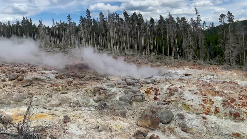 Steamboat Geyser Eruption at Yellowstone National Park Wyoming USA Geothermal Steam Feature