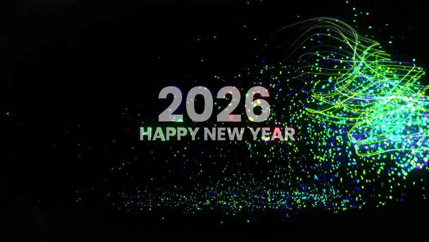 New year 2026, beautiful background, new year celebration. Animated text that says Happy New Year 2026. 3D Illustration.