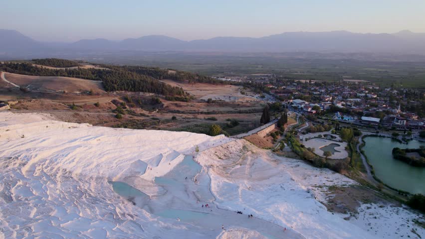 Aerial view of cotton castle and terraces, Turkey.