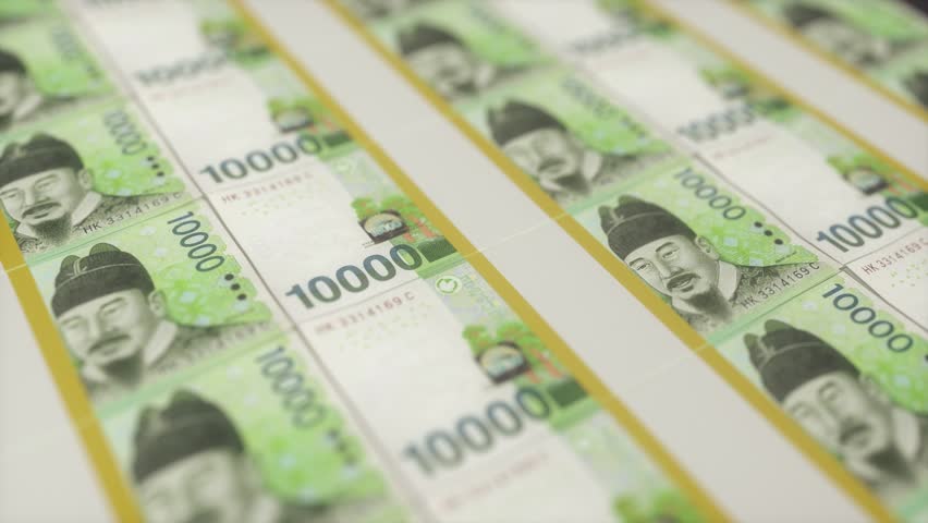 Freshly Printed Korean Currency Sheets Featuring 10000 Won Notes