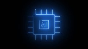 Glowing neon icon of a microchip labeled AI over a black background. Represents artificial intelligence, future tech, and computing. - Powered by Shutterstock - Get 15% off with code: PIKWIZARD15