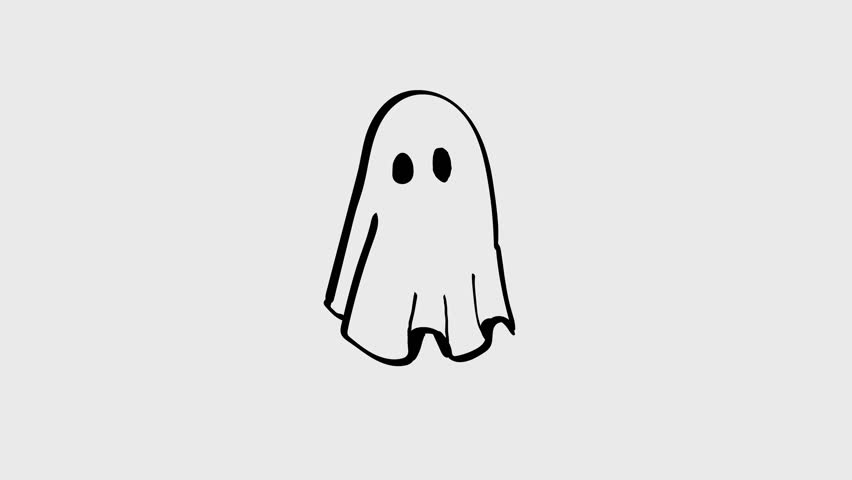 2d Animation cartoon character drawing of a spooky halloween ghost floating on white, black and green screen in 4k ultra-high-definition.