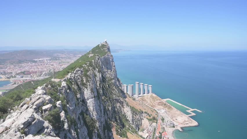 View of the Rock of Gibraltar with sea and La Línea in the background