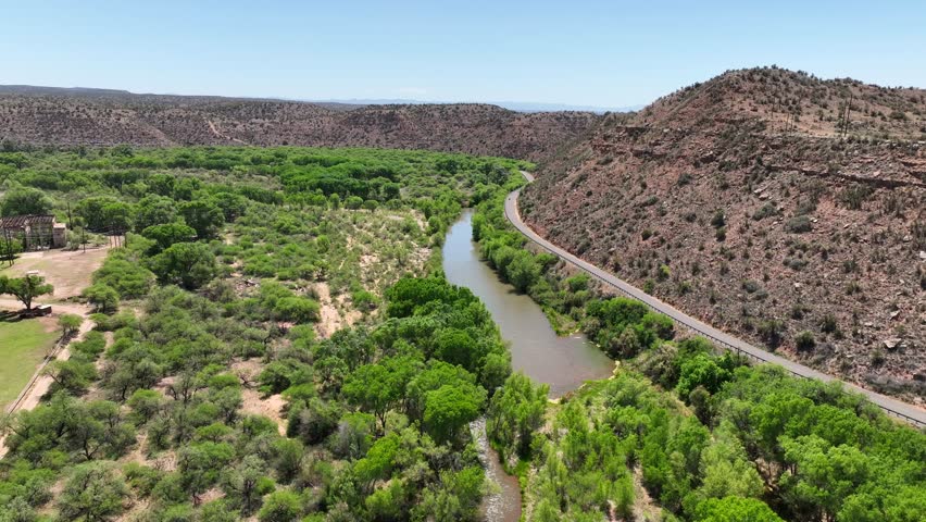 Aerial view of Verde River, Clarkdale, United States.